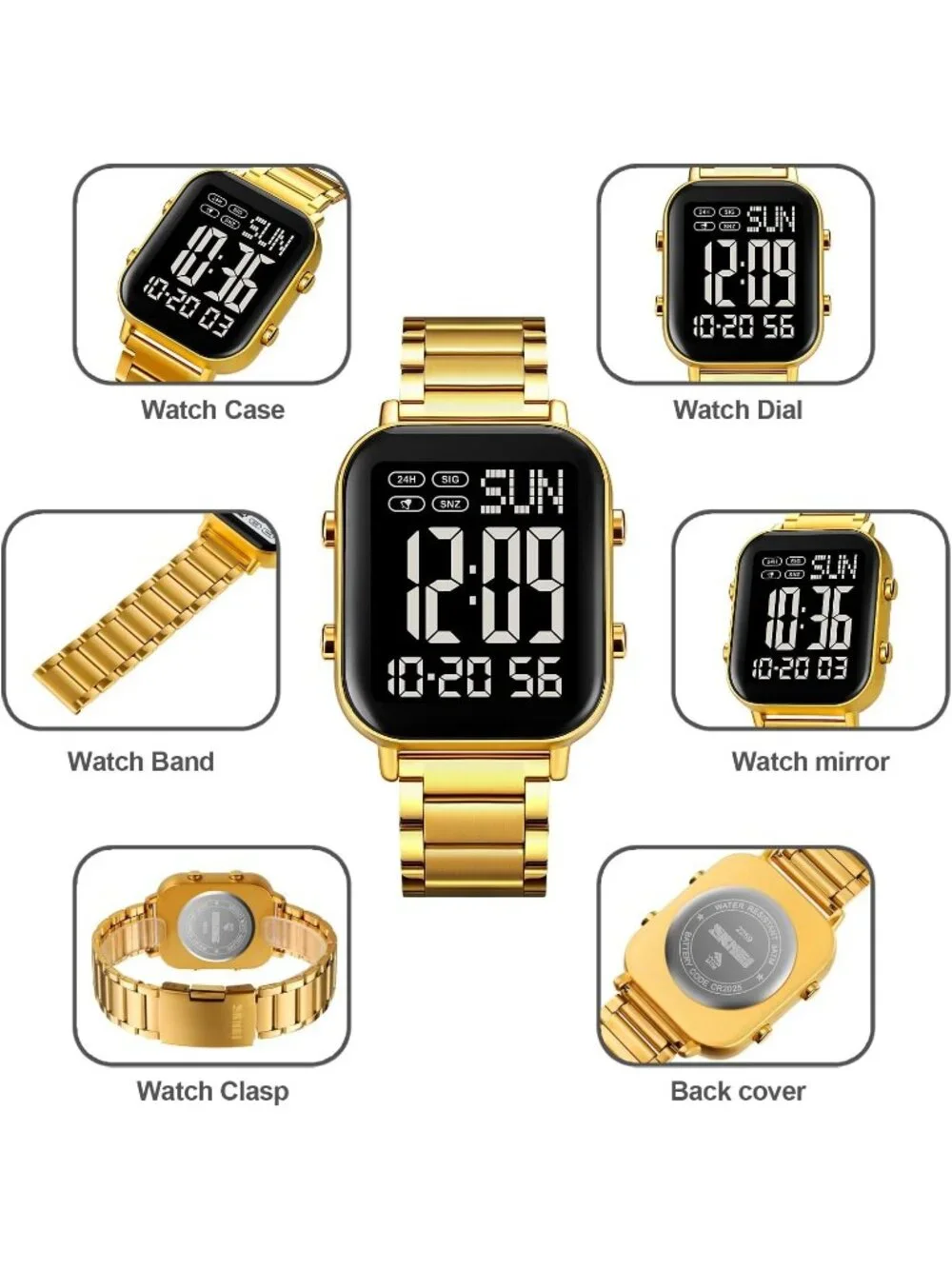 Unisex Gold And Black Analog Stainless Steel Waterproof Electronic Digital Watch